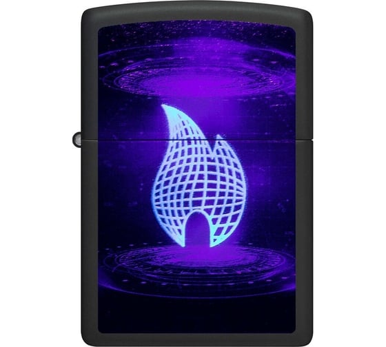 Зажигалка Zippo UFO Flame с покрытием Black Light, латунь/сталь, черная, матовая, 38x13x57 мм 48514