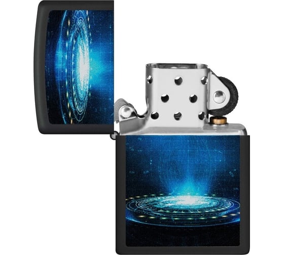 Зажигалка Zippo UFO Flame с покрытием Black Light, латунь/сталь, черная, матовая, 38x13x57 мм 48514