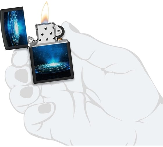 Зажигалка Zippo UFO Flame с покрытием Black Light, латунь/сталь, черная, матовая, 38x13x57 мм 48514