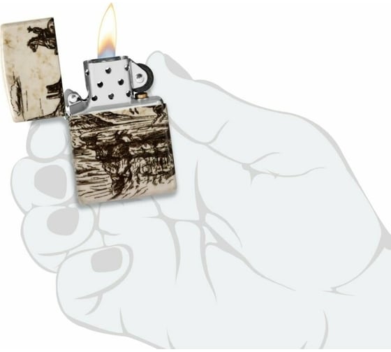 Зажигалка Zippo Western Design с покрытием 540 Matte, латунь/сталь, белая, 38x13x57 мм 48518