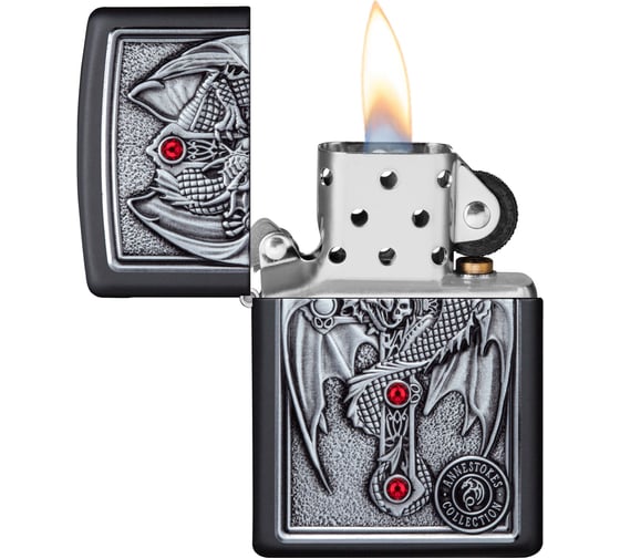 Зажигалка Zippo Winged Dragon Cross с покрытием Black Matte, латунь/сталь, чёрная, 38x13x57 мм 49755