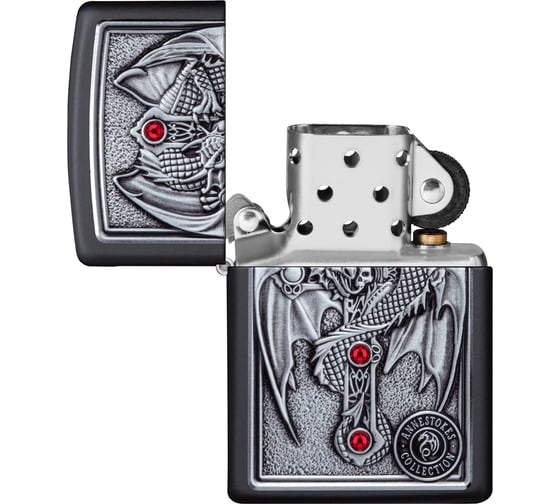 Зажигалка Zippo Winged Dragon Cross с покрытием Black Matte, латунь/сталь, чёрная, 38x13x57 мм 49755