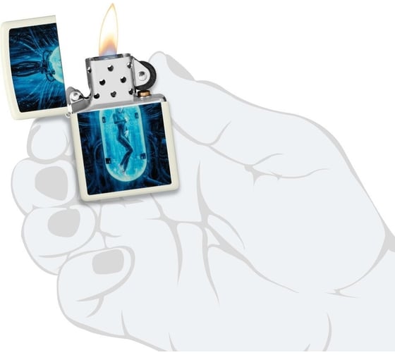 Зажигалка Zippo Woman in Tube с покрытием Glow In The Dark Green, латунь/сталь, белая, 38x13x57 мм 48520