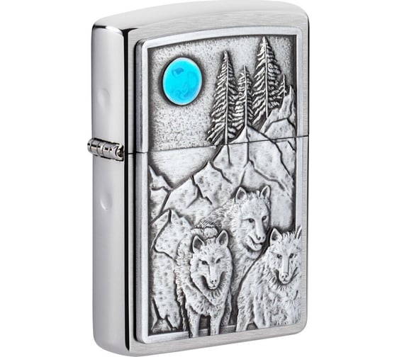 Зажигалка Zippo Wolf Design с покрытием Brushed Chrome, латунь/сталь, серебристая, 36x12x56 мм Zippo 49295