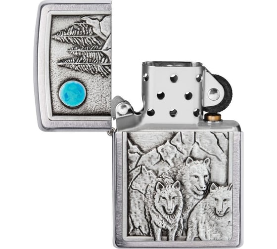 Зажигалка Zippo Wolf Design с покрытием Brushed Chrome, латунь/сталь, серебристая, 36x12x56 мм Zippo 49295