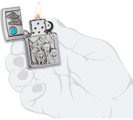 Зажигалка Zippo Wolf Design с покрытием Brushed Chrome, латунь/сталь, серебристая, 36x12x56 мм Zippo 49295