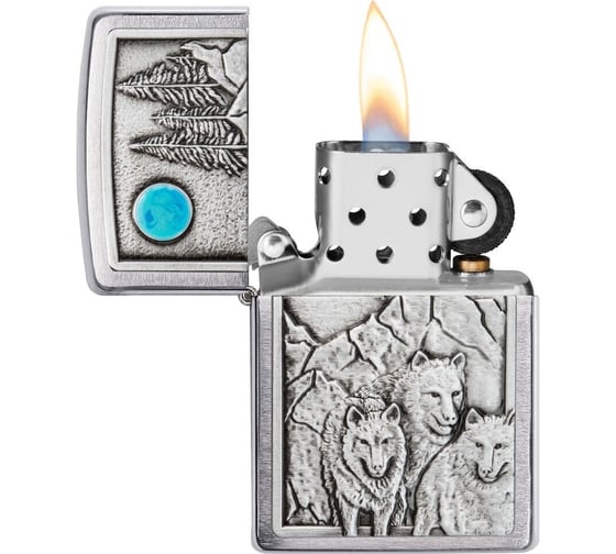 Зажигалка Zippo Wolf Design с покрытием Brushed Chrome, латунь/сталь, серебристая, 36x12x56 мм Zippo 49295