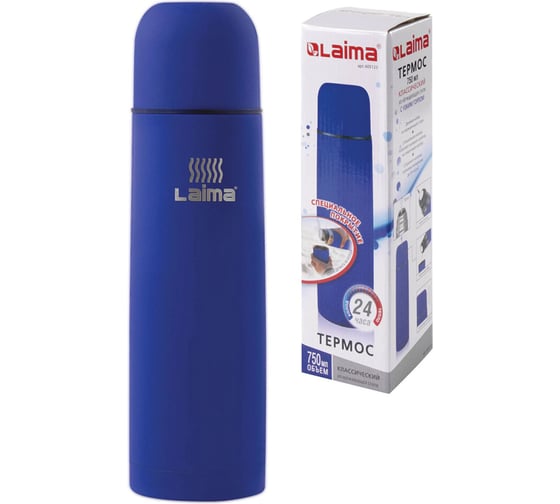 Классический термос с узким горлом ЛАЙМА 0.75 л, нержавеющая сталь, синий 605123