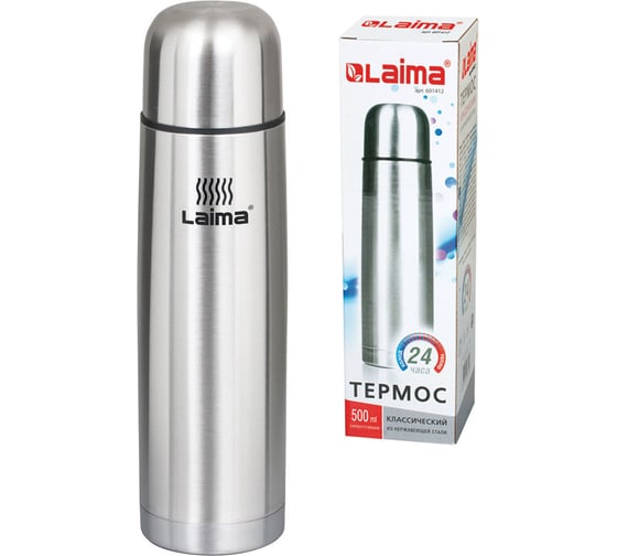 Классический термос с узким горлом ЛАЙМА 0.5 л, нержавеющая сталь 601412