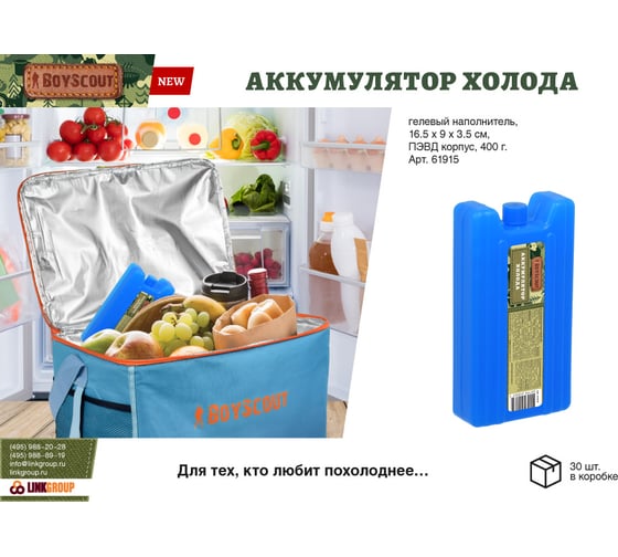 Гелевый аккумулятор холода BOYSCOUT 400г 61915