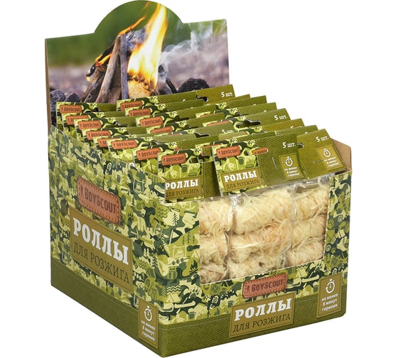 Роллы для розжига мангалов, барбекю, каминов и печей BOYSCOUT 5 шт., в шоубоксе 61935
