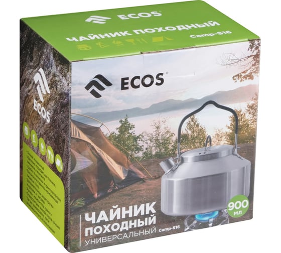 Походный чайник Ecos camp-s16 из нержавеющей стали, объём 900 мл 106945