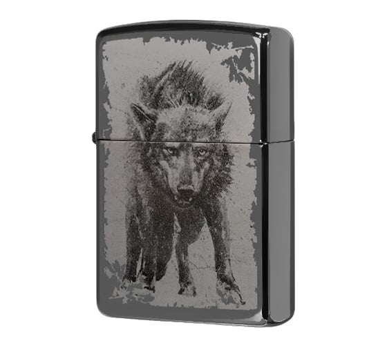 Зажигалка Zippo Wolf Design с покрытием Black Ice, латунь/сталь, чёрная, глянцевая 49073