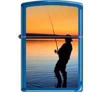 Зажигалка Zippo Вечерняя рыбалка, латунь/сталь с покрытием Sapphire, синяя, глянцевая, 36x12x56 мм 24534 FISHERMAN