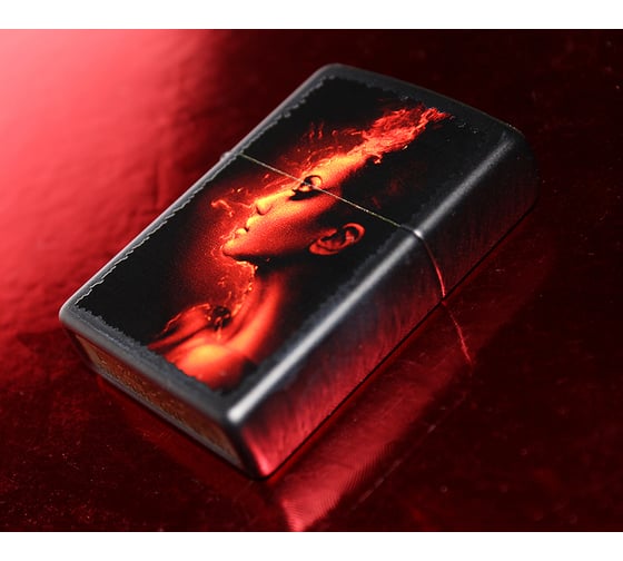 Зажигалка Zippo Девушка-огонь, латунь с покрытием Black Matte, чёрная, матовая, 36x12x56 мм 218 BURNING WOMAN