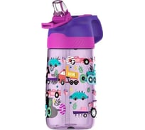 Пластиковая детская бутылка FJBOTTLE KJ-YY450 фиолетовая, машины, с соломинкой, 0.450 мл 450.0945
