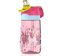 Пластиковая детская бутылка FJBOTTLE KJ-YY450 розовая, единорог, с соломинкой, 0.450 мл 450.0914