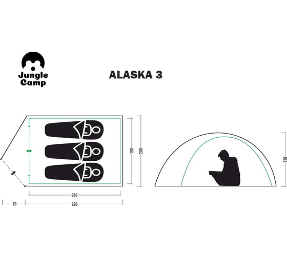 Двухместная палатка Jungle Camp Alaska 3, цвет камуфляж 70858