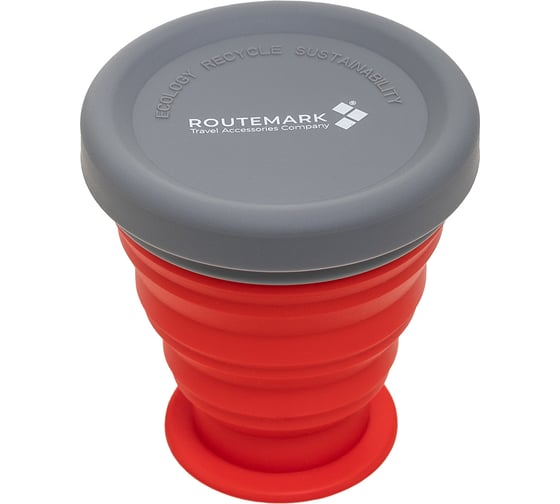 Складной силиконовый стакан с крышкой ROUTEMARK 200 мл Floppy-red