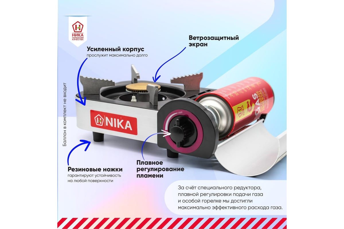 Плита газовая портативная NIKA с магнитным фиксатором баллона в кейсе тм-02  ЦБ-00010191