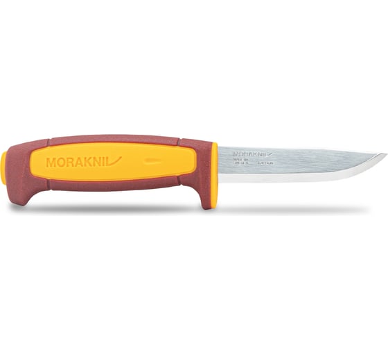 Нож MoraKNIV Basic 511 углеродистая сталь, пластиковая ручка, красная, желтая вставка 14146