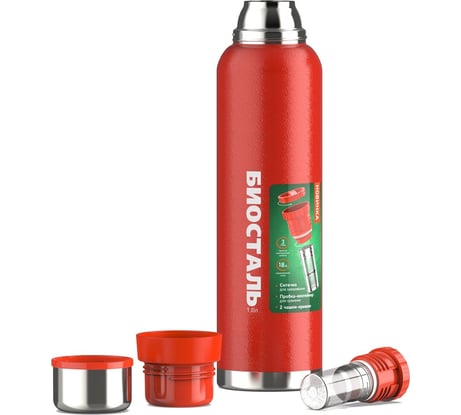 Термос Biostal Охота 1.6 литра, 2 чашки, с ситечком, красный NBR-1600Z-R