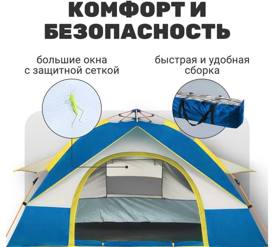 Палатка туристическая Homium N04 трехместная, синяя tentN04blue