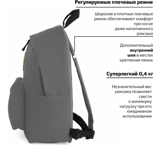Рюкзак BRAUBERG серый, 20литров, 41х32х14 см 225380