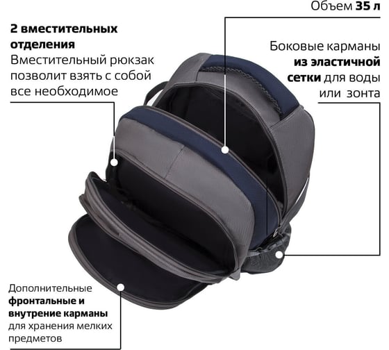 Рюкзак BRAUBERG MainStream 1, размер 45х32х19 см, серо-синий, 224445