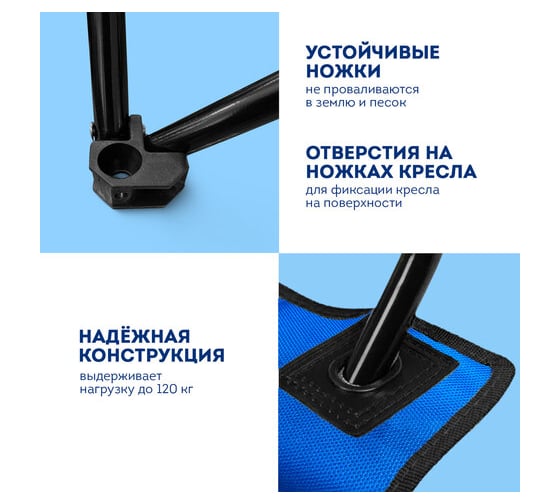 Кресло складное туристическое садовое DASWERK с подстаканником, в чехле, синее 680047