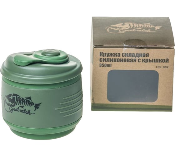 Силиконовая складная кружка Tramp с крышкой, оливковый-зеленый, 350мл TRC-082(2383)