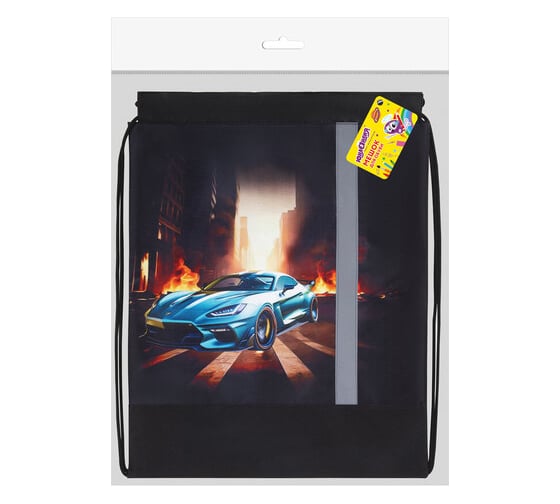 Мешок для обуви плотный ЮНЛАНДИЯ светоотражающая полоса, 46x36 см, Fire car 272411