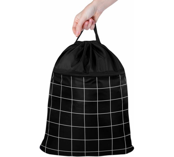 Мешок для обуви BRAUBERG Большой, с ручкой, карман на молнии, сетка, 49x41 см, Checkered 272404