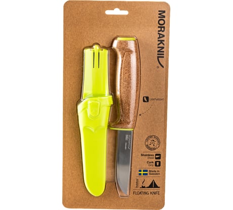 Нож Morakniv Floating Knife S Lime, нержавеющая сталь, пробковая ручка, зеленый, 13686