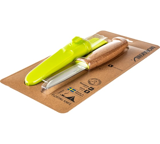 Нож Morakniv Floating Knife S Lime, нержавеющая сталь, пробковая ручка, зеленый, 13686