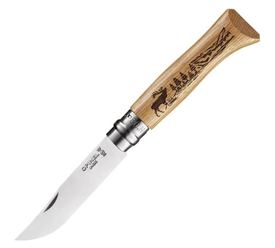 Нож Opinel №8, нержавеющая сталь, рукоять дуб, гравировка олень, 002332 1