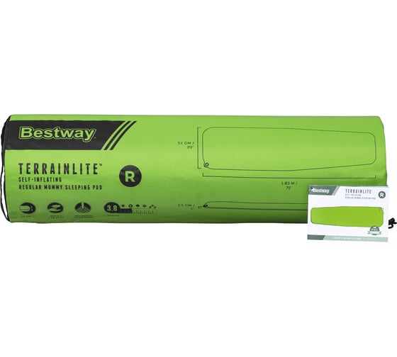 Самонадувающийся спальный коврик каремат BestWay TerrainLite 183x51x2.5 см 69620 BW