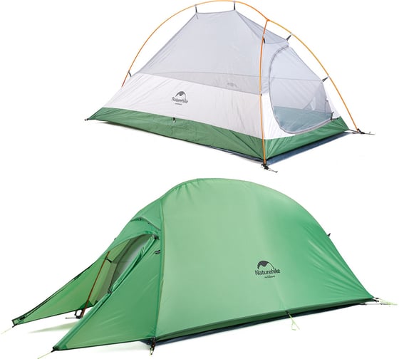 Палатка двухместная сверхлегкая Naturehike Сloud up NH17T001-T, + коврик, 20D, зеленый 6927595732212