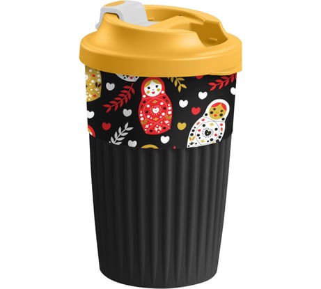 Стакан для горячих напитков Phibo с клапаном и декором, матрешки, 450 мл, черный 433277313