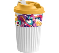 Стакан для горячих напитков Phibo с клапаном и декором, городские фантазии, 450 мл, белый 433277316
