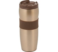 Термокружка Gipfel NEW YORK 380 мл, вакуумная, с двойными стенками, с откидным клапаном, с силиконовой вставкой и противоскользящим основанием, нержавеющая сталь 18/10, пластик, силикон, цвет: золотистый 51788