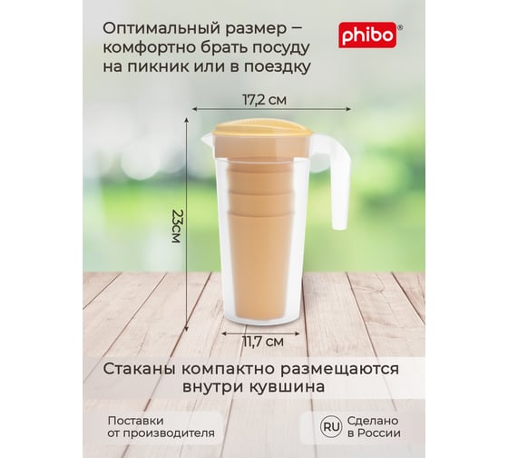 Комплект для пикника Phibo MINI, 5 предметов на 4 персоны, желтый 435233906