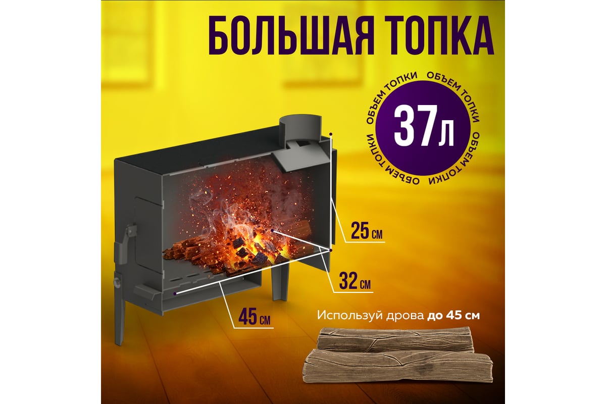 Печь буржуйка ПЕЧЬМАСТЕР КОМФОРТ ПЛЮС 70, со стеклянной дверцей PBM ...