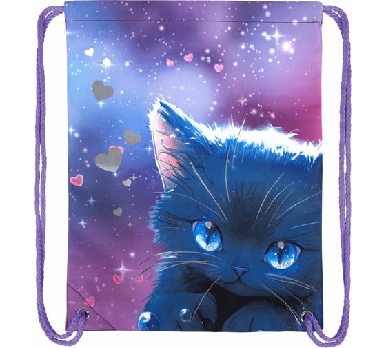Мешок для обуви BRAUBERG Premium, карман, подкладка, светоотражайка, 43x33 см, Anime cat 272421