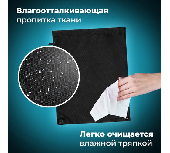Мешок для обуви BRAUBERG плотный, карман на молнии, подкладка, 43x33 см, Total Black 272427