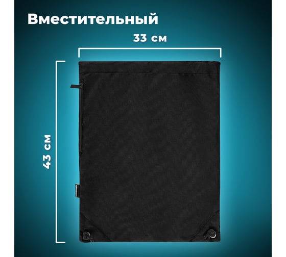 Мешок для обуви BRAUBERG плотный, карман на молнии, подкладка, 43x33 см, Total Black 272427