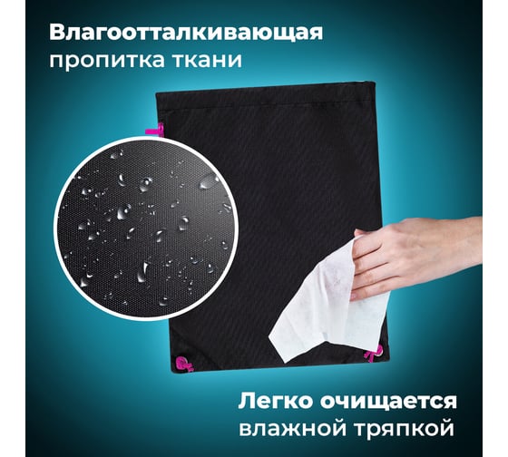 Мешок для обуви BRAUBERG плотный, карман на молнии, подкладка, 43x33 см, Neon Pink 272428