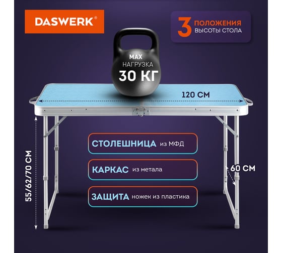 Комплект складной мебели DASWERK Стандарт стол и 4 стула, туристический, садовый 680045