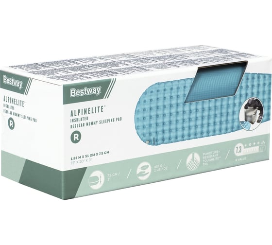 Надувной спальный коврик Bestway каремат AlpineLite Insulated Regular Mummy 183x51x7.5см 69612 BW