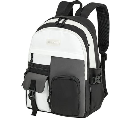Рюкзак HEIKKI Blocks (ХЕЙКИ) универсальный, 2 отделения, черный/серый/белый, 44x32x17 см 272563